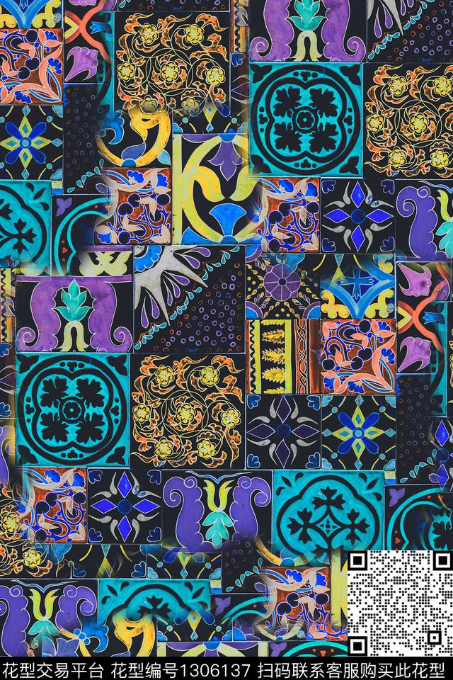 复古抽象中老年数码印花华亿平台下载（图片编号: 1306137） - 瓦栏（Walan）