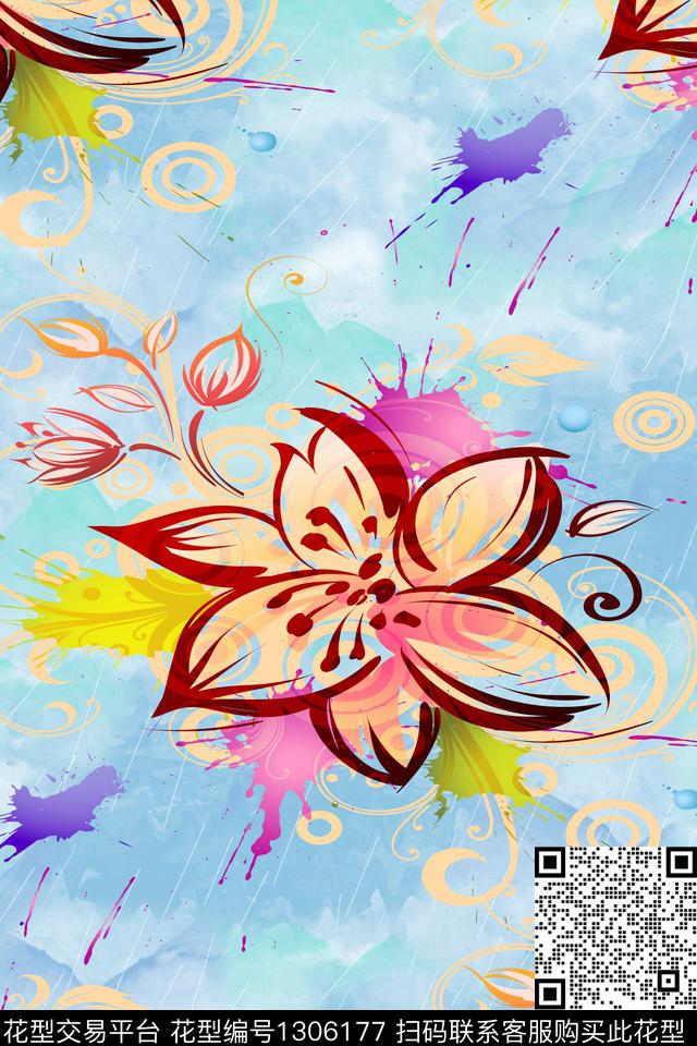 水彩复古花卉数码印花华亿平台下载（图片编号: 1306177） - 瓦栏（Walan）