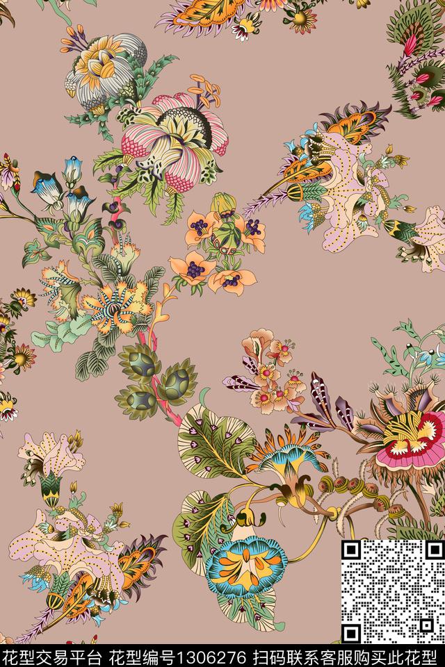 时尚纹理花卉数码印花华亿平台下载（图片编号: 1306276） - 瓦栏（Walan）