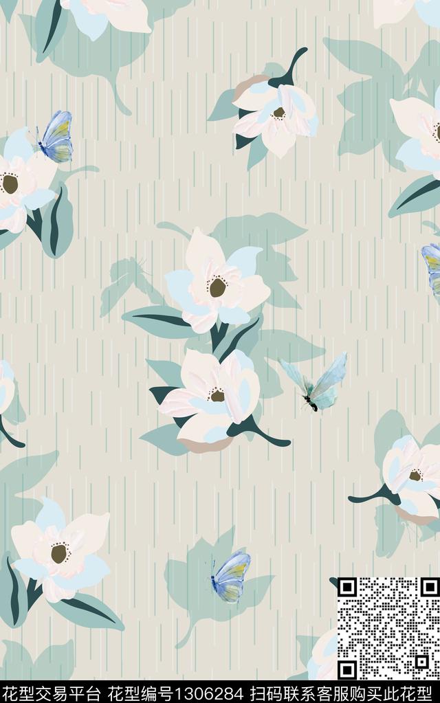 线条复古花卉传统印花华亿平台下载（图片编号: 1306284） - 瓦栏（Walan）