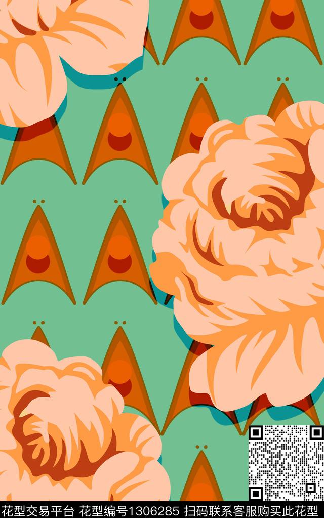 几何复古花卉传统印花华亿平台下载（图片编号: 1306285） - 瓦栏（Walan）