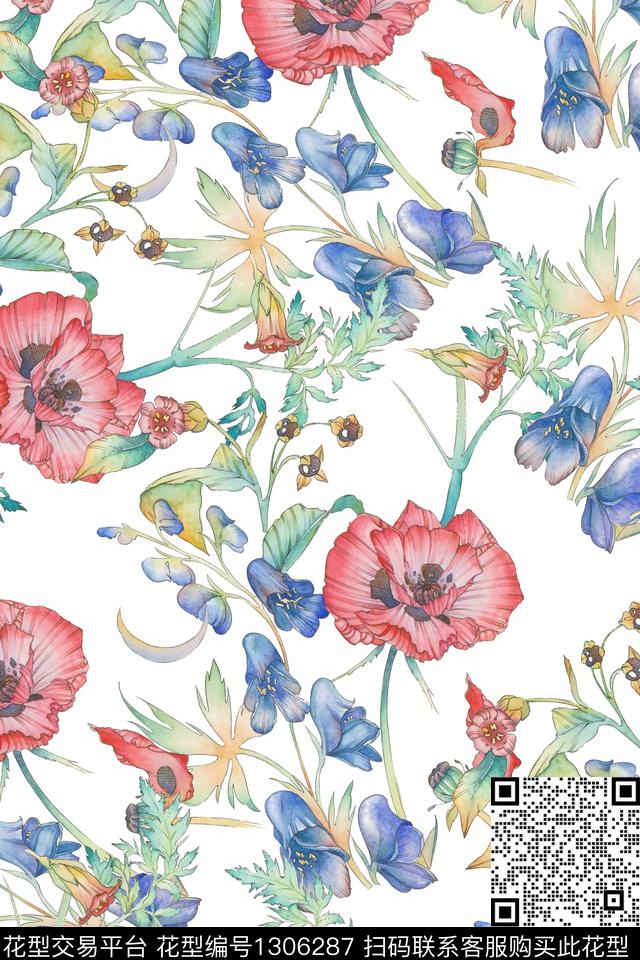 花卉小碎花罂粟花卉数码印花华亿平台下载（图片编号: 1306287） - 瓦栏（Walan）