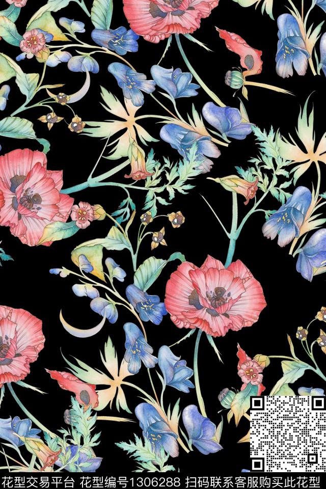 花卉小碎花罂粟花卉数码印花华亿平台下载（图片编号: 1306288） - 瓦栏（Walan）