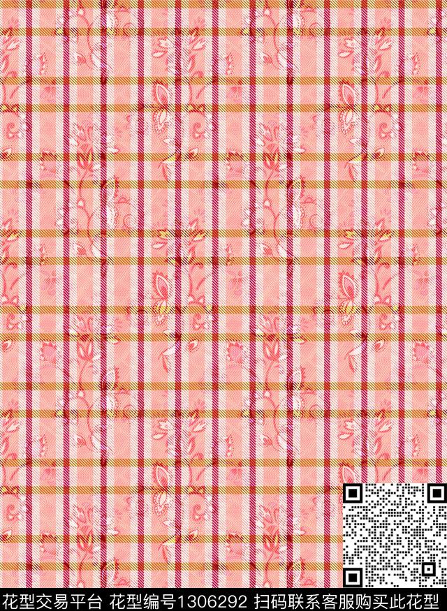 格子底纹佩斯利数码印花华亿平台下载（图片编号: 1306292） - 瓦栏（Walan）