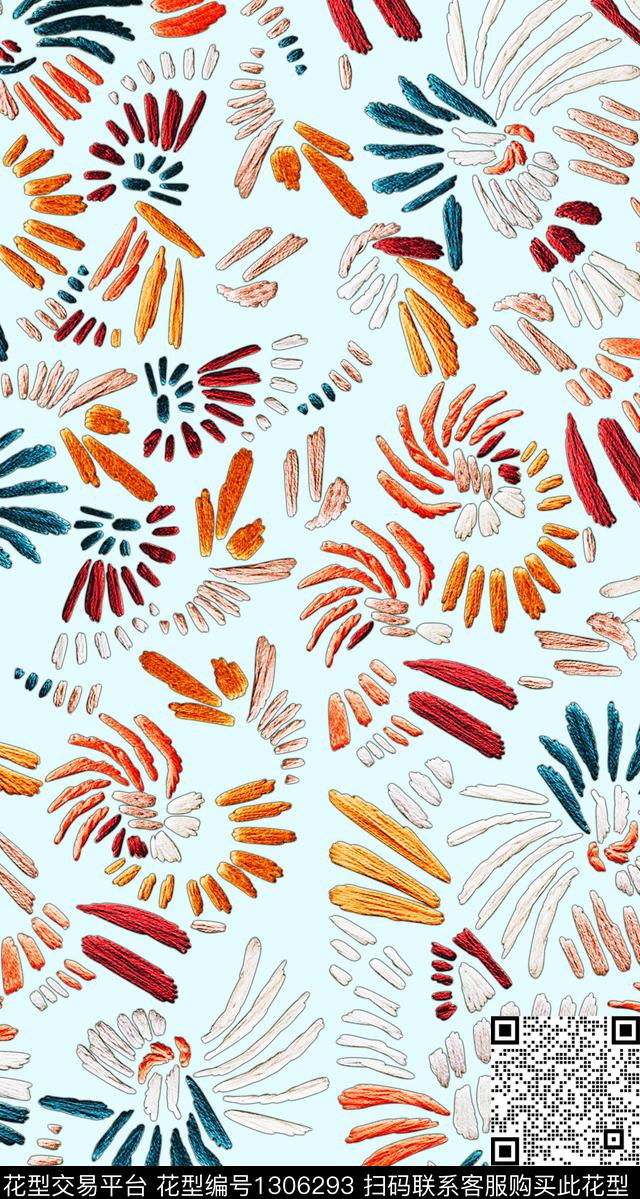 写意花瓣绣花华亿平台数码印花华亿平台下载（图片编号: 1306293） - 瓦栏（Walan）