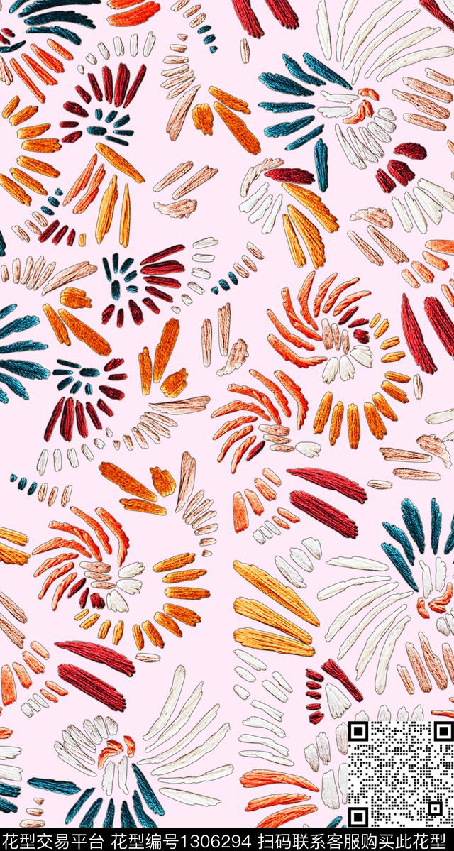 写意花瓣绣花华亿平台数码印花华亿平台下载（图片编号: 1306294） - 瓦栏（Walan）