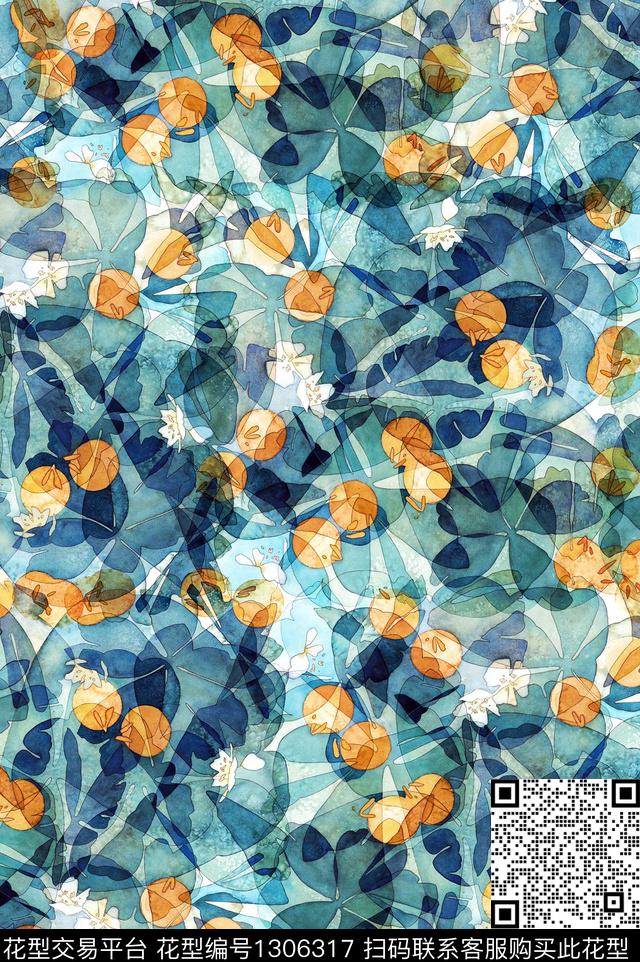 绿植树叶花瓣小碎花数码印花华亿平台下载（图片编号: 1306317） - 瓦栏（Walan）