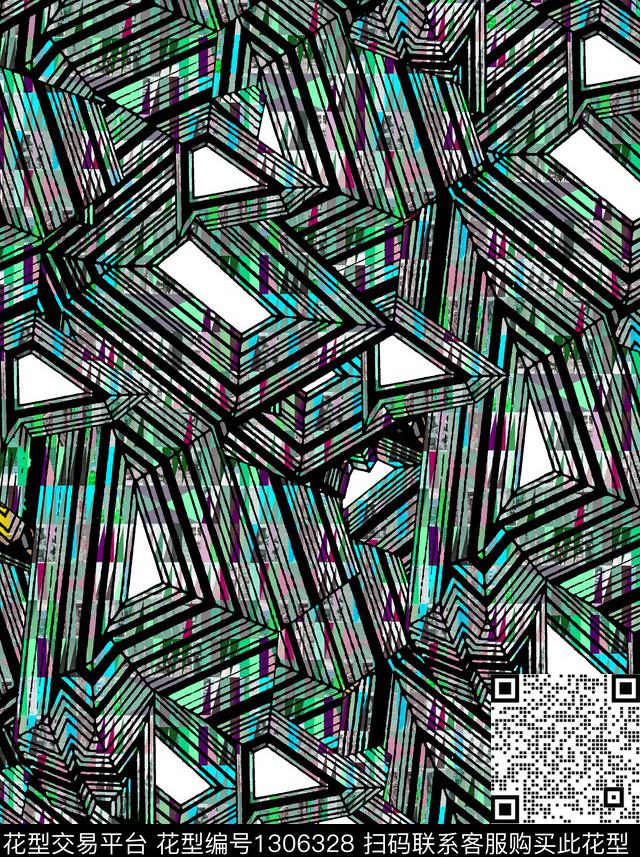 格子几何抽象数码印花华亿平台下载（图片编号: 1306328） - 瓦栏（Walan）