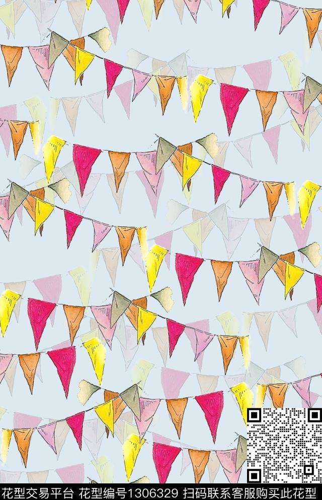 几何写意小旗帜数码印花华亿平台下载（图片编号: 1306329） - 瓦栏（Walan）