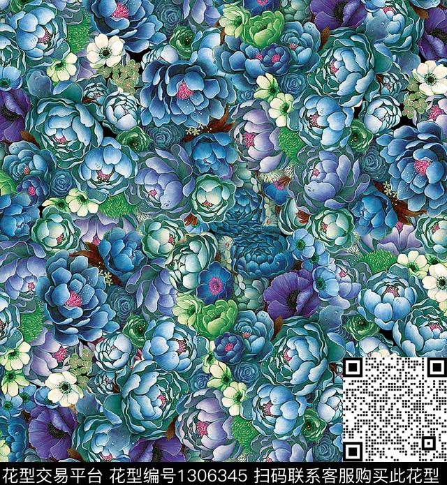 写意满版散花牡丹数码印花华亿平台下载（图片编号: 1306345） - 瓦栏（Walan）