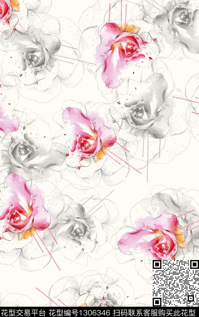 满版散花线条花卉数码印花华亿平台下载（图片编号: 1306346） - 瓦栏（Walan）