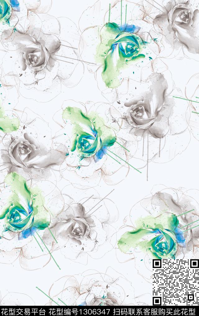 抽象花卉满版散花小碎花数码印花华亿平台下载（图片编号: 1306347） - 瓦栏（Walan）