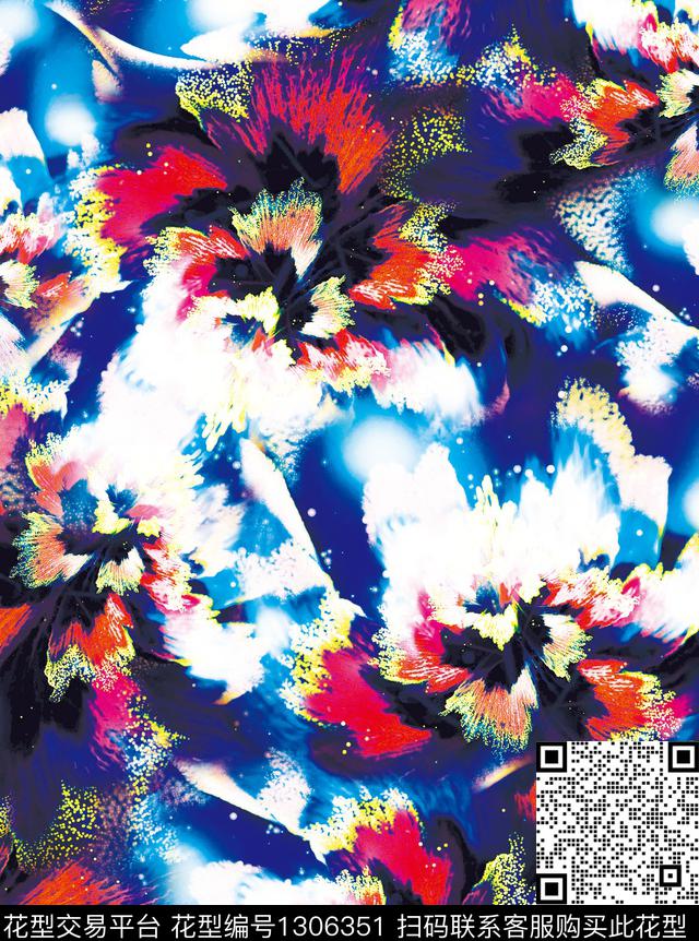 抽象花卉写意满版散花数码印花华亿平台下载（图片编号: 1306351） - 瓦栏（Walan）