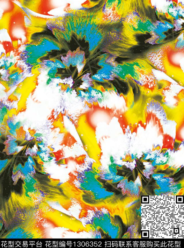 抽象花卉写意满版散花数码印花华亿平台下载（图片编号: 1306352） - 瓦栏（Walan）