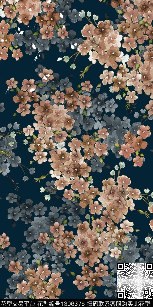 花卉大牌风香云纱数码印花华亿平台下载（图片编号: 1306375） - 瓦栏（Walan）