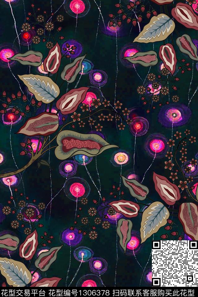 几何花卉大牌风数码印花华亿平台下载（图片编号: 1306378） - 瓦栏（Walan）