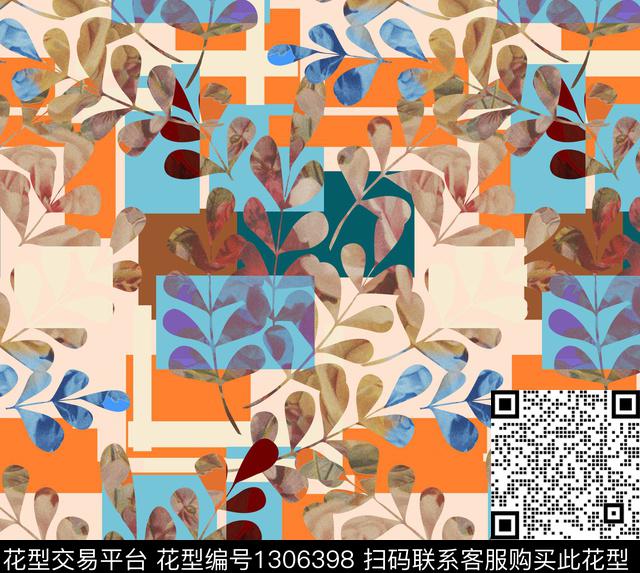 几何大牌风植物数码印花华亿平台下载（图片编号: 1306398） - 瓦栏（Walan）