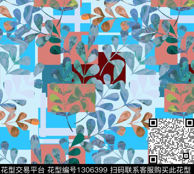 几何大牌风植物数码印花华亿平台下载（图片编号: 1306399） - 瓦栏（Walan）