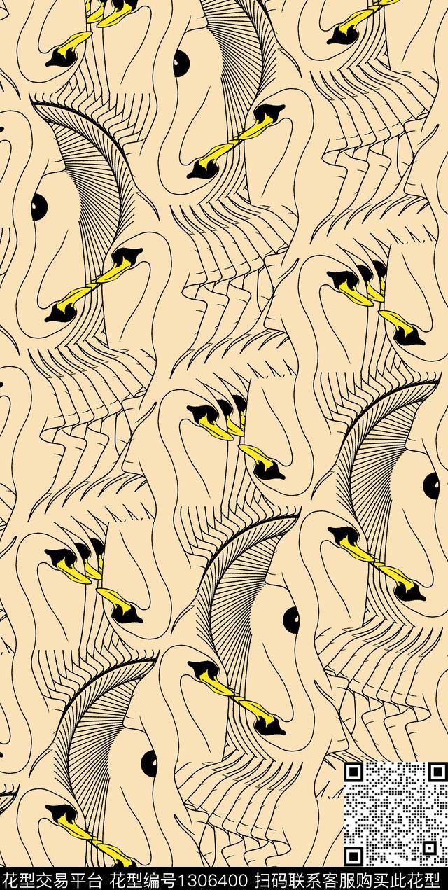 大牌风抽象天鹅传统印花华亿平台下载（图片编号: 1306400） - 瓦栏（Walan）