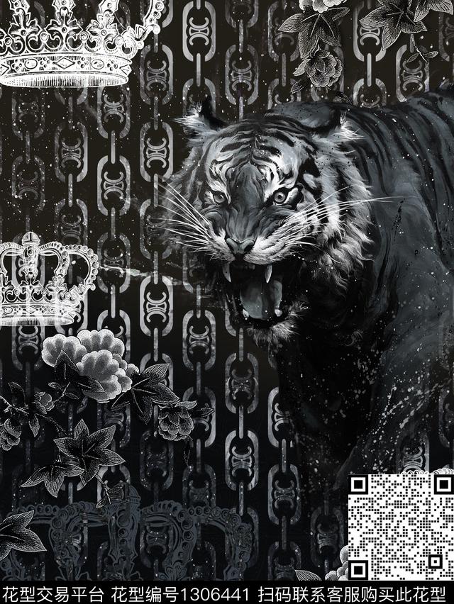 珠宝宝石胸前独幅老虎数码印花华亿平台下载（图片编号: 1306441） - 瓦栏（Walan）