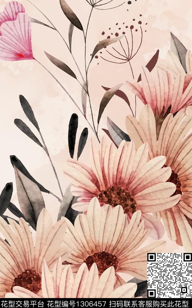 泼墨复古花卉数码印花华亿平台下载（图片编号: 1306457） - 瓦栏（Walan）