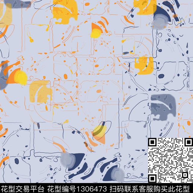 抽象手绘线条笔触格子混搭数码印花华亿平台下载（图片编号: 1306473） - 瓦栏（Walan）