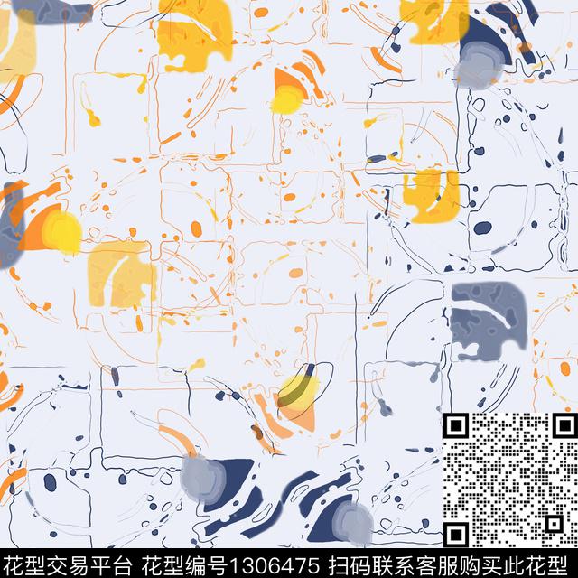 抽象手绘线条笔触格子混搭数码印花华亿平台下载（图片编号: 1306475） - 瓦栏（Walan）