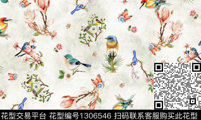 绣花华亿平台花鸟素雅数码印花华亿平台下载（图片编号: 1306546） - 瓦栏（Walan）