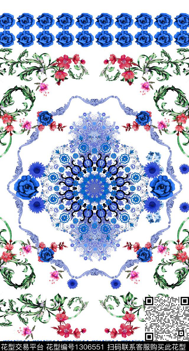 花卉花边白底花数码印花华亿平台下载（图片编号: 1306551） - 瓦栏（Walan）