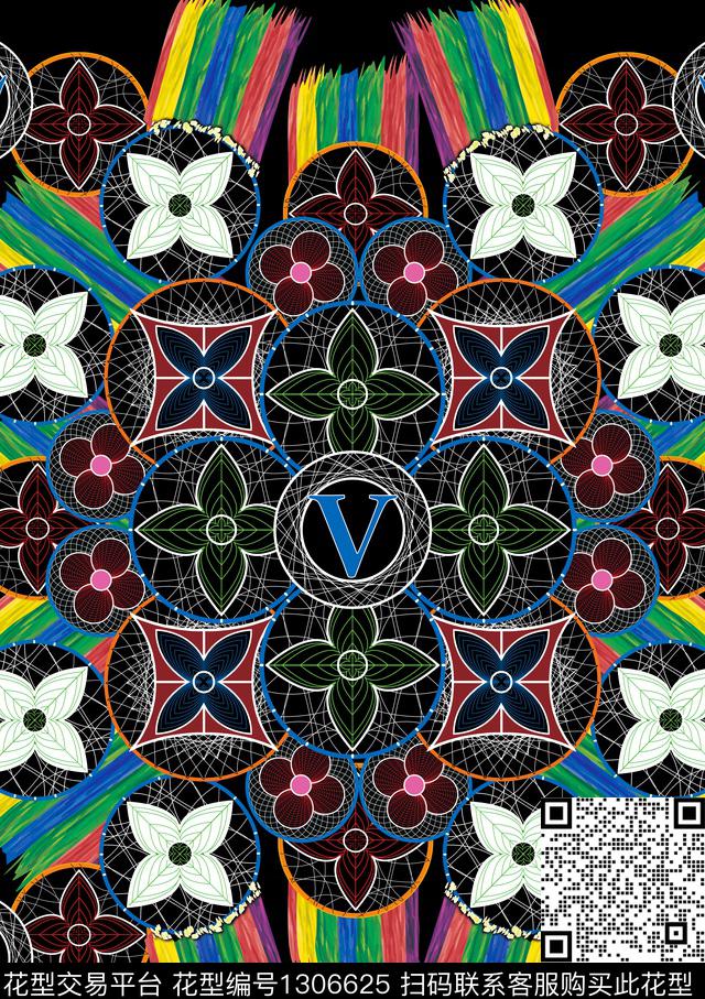 几何格子定位花数码印花华亿平台下载（图片编号: 1306625） - 瓦栏（Walan）