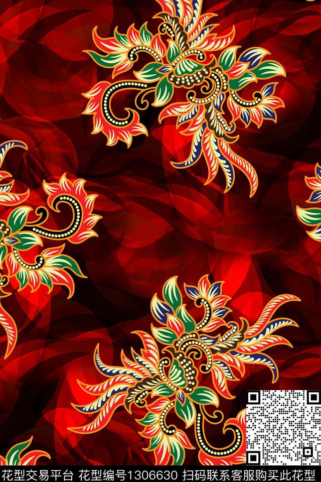 几何民族风花卉数码印花华亿平台下载（图片编号: 1306630） - 瓦栏（Walan）