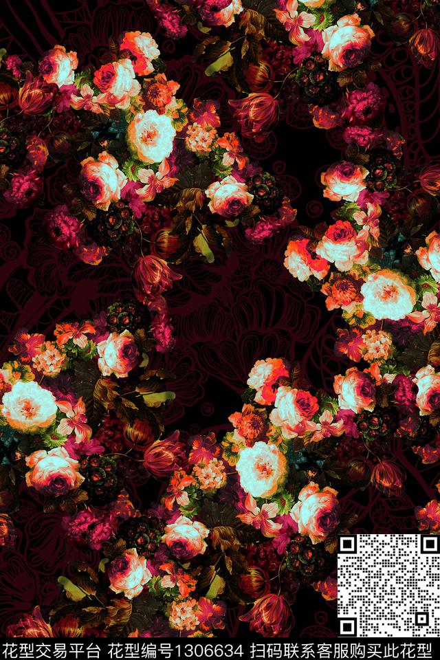 时尚花卉大牌风数码印花华亿平台下载（图片编号: 1306634） - 瓦栏（Walan）