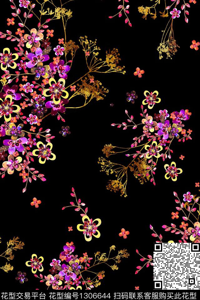 时尚花卉大牌风数码印花华亿平台下载（图片编号: 1306644） - 瓦栏（Walan）