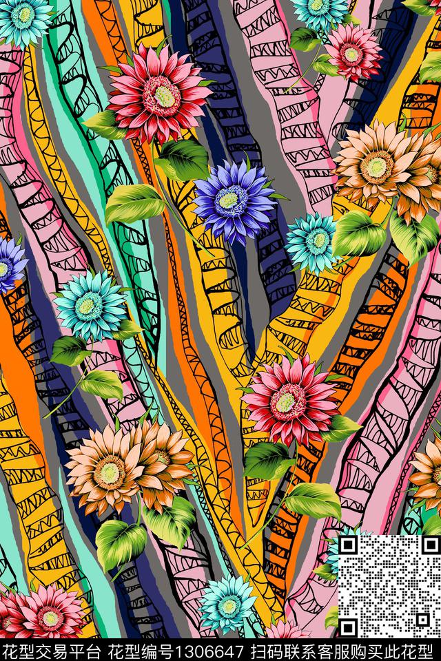 时尚花卉大牌风数码印花华亿平台下载（图片编号: 1306647） - 瓦栏（Walan）