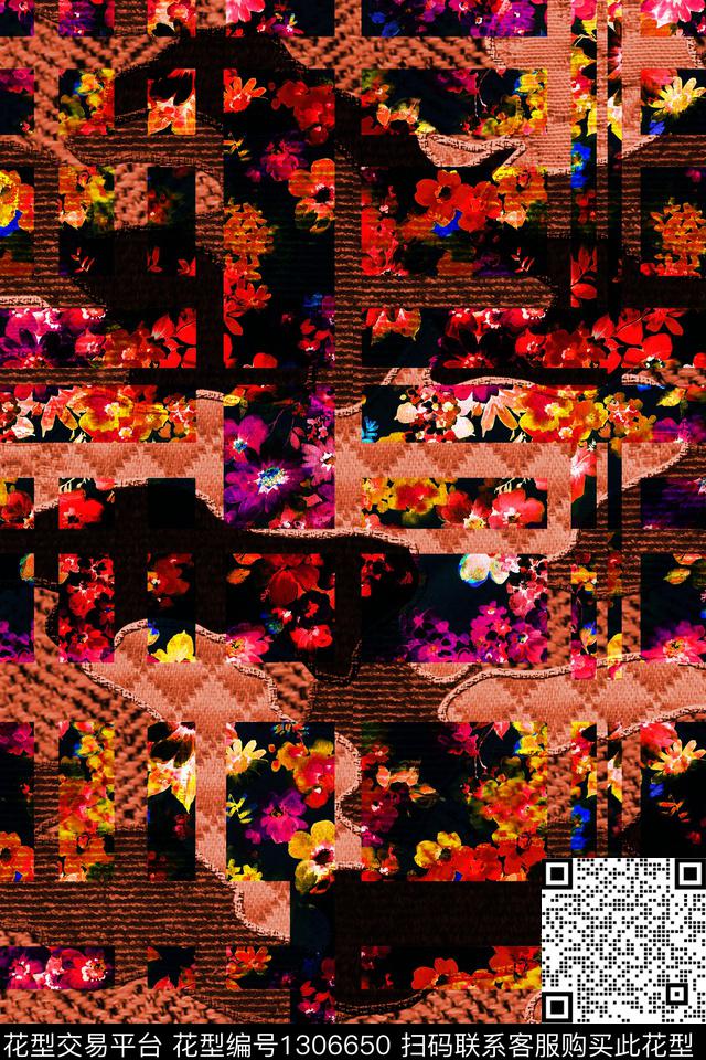 时尚花卉大牌风数码印花华亿平台下载（图片编号: 1306650） - 瓦栏（Walan）