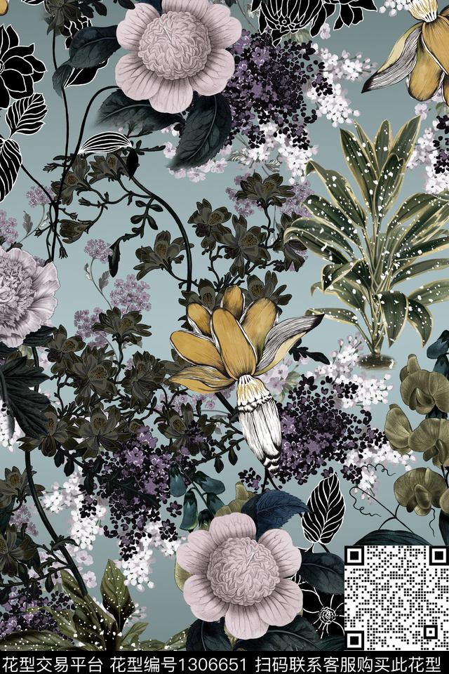 时尚花卉大牌风数码印花华亿平台下载（图片编号: 1306651） - 瓦栏（Walan）