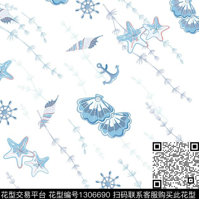 贝壳海洋帆船传统印花华亿平台下载（图片编号: 1306690） - 瓦栏（Walan）