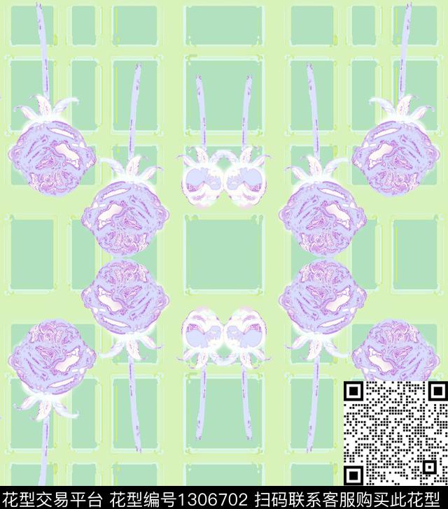 格子花卉混合拼接数码印花华亿平台下载（图片编号: 1306702） - 瓦栏（Walan）