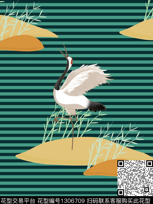 仙鹤传统印花华亿平台下载（图片编号: 1306709） - 瓦栏（Walan）