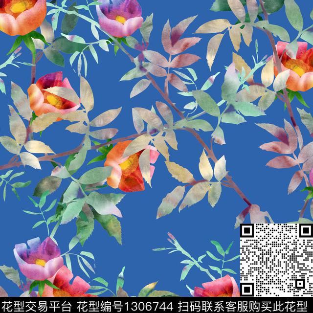 花卉抽象数码印花华亿平台下载（图片编号: 1306744） - 瓦栏（Walan）