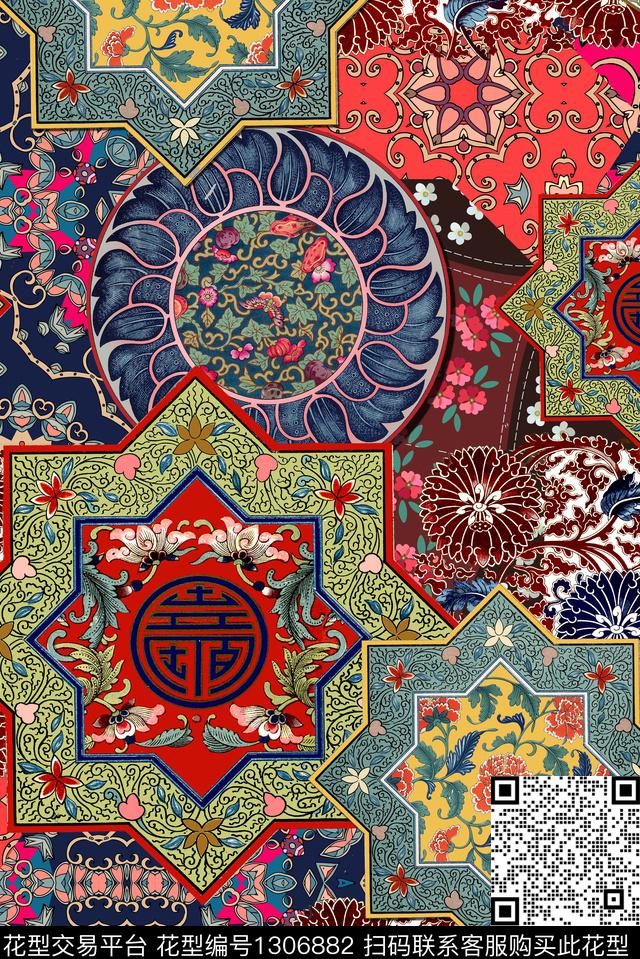 花卉春夏华亿平台大牌风数码印花华亿平台下载（图片编号: 1306882） - 瓦栏（Walan）
