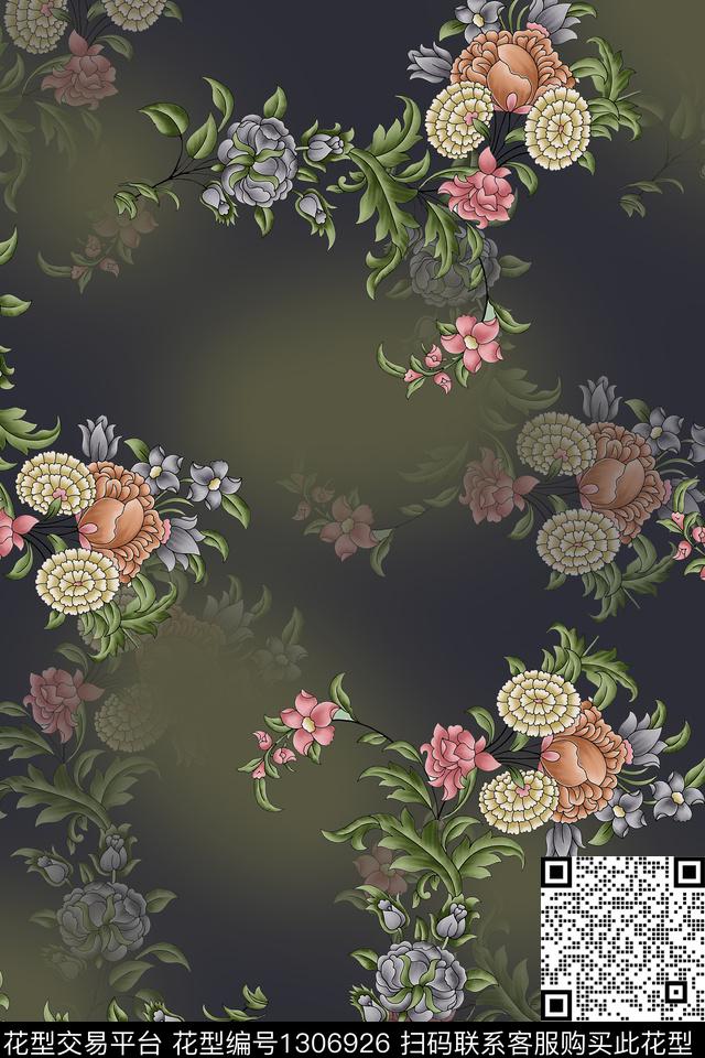 民族风花卉旗袍数码印花华亿平台下载（图片编号: 1306926） - 瓦栏（Walan）