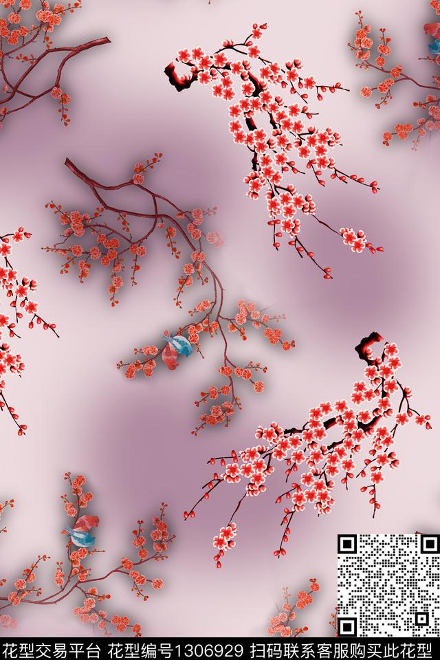 民族风花卉旗袍数码印花华亿平台下载（图片编号: 1306929） - 瓦栏（Walan）