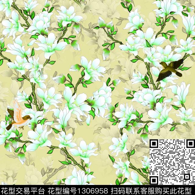 纸印花玉兰花女装传统印花华亿平台下载（图片编号: 1306958） - 瓦栏（Walan）