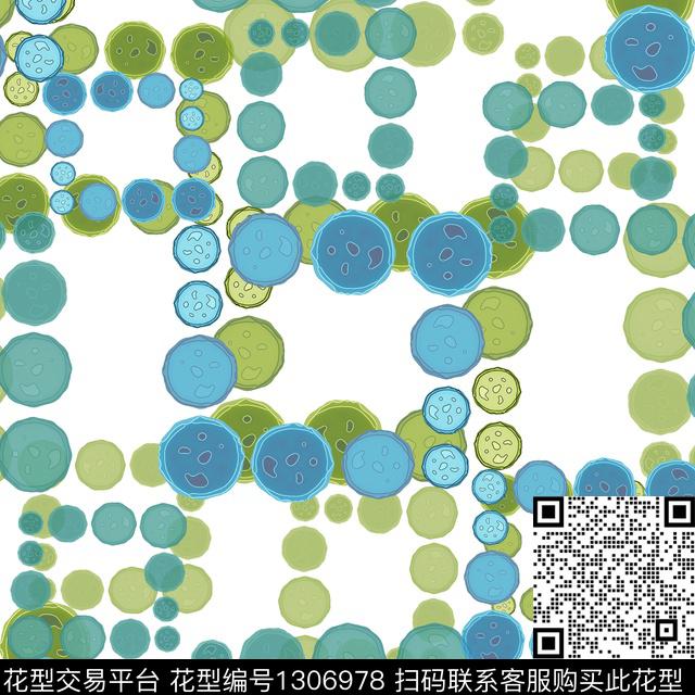 几何抽象圆圈与波点数码印花华亿平台下载（图片编号: 1306978） - 瓦栏（Walan）