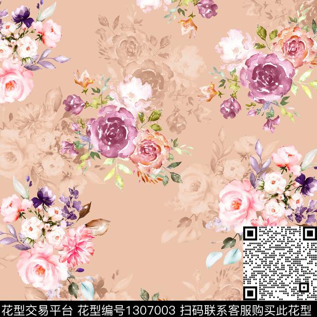 数码华亿平台艺术手绘花卉女装数码印花华亿平台下载（图片编号: 1307003） - 瓦栏（Walan）