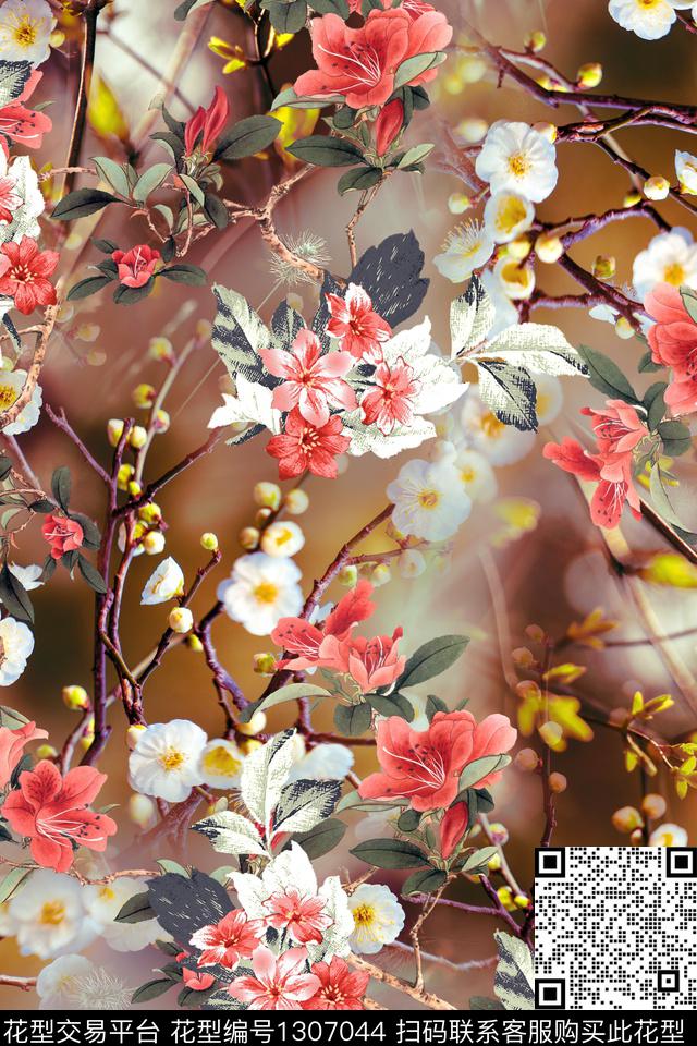 花卉满版散花中老年数码印花华亿平台下载（图片编号: 1307044） - 瓦栏（Walan）