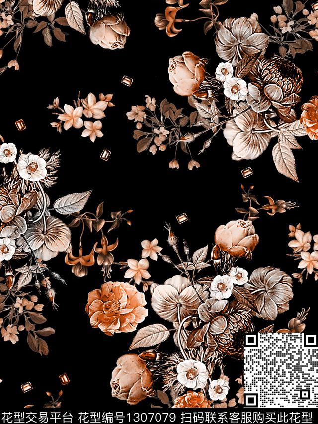 树枝花卉植物数码印花华亿平台下载（图片编号: 1307079） - 瓦栏（Walan）