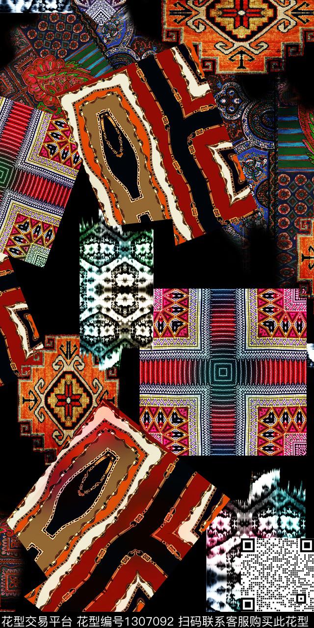 几何抽象民族风数码印花华亿平台下载（图片编号: 1307092） - 瓦栏（Walan）