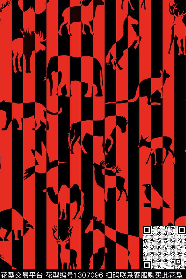 线条几何动物纹传统印花华亿平台下载（图片编号: 1307096） - 瓦栏（Walan）